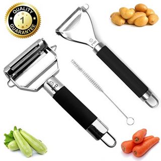 FYD Peeler Dual Julienne Peeler & Vegetable Peeler Stainless Steel Ultra Sharp Ergonomic Peeler With Cleaning Brush, Comfortable Handle