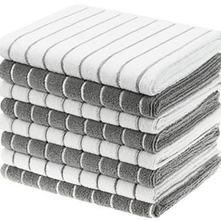 Gryeer Microfiber Kitchen Towels, Stripe Designed, Soft and Super Absorbent Dish Towels, Pack of 8, 18 x 26 Inch, Gray and White