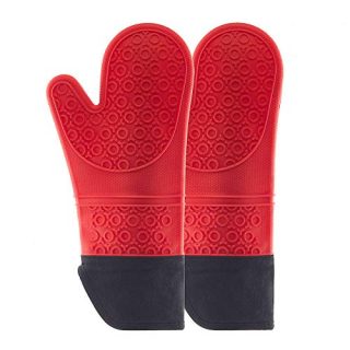 Heat Resistant Silicone Oven Mitts,Pot Holders with Quilted Liner,Pot Holders for Kitchen Heat Resistant,Cooking Gloves,Pot Holders,Protect Hands from hot Surfaces,Non-Slip Textured,red,1 Pair