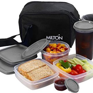 Insulated Lunch Bag Box Kit, Milton 5 Pc Set, Adults Men Women, Leakproof Airtight Containers Cooler Tote with Adjustable Shoulder Strap for Work and Travel - Black