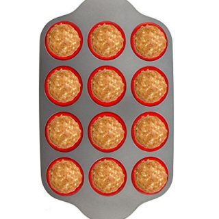 Silicone Muffin Pan With Steel Frame, 12 Cups Full Size | Professional Non-Stick Baking Molds by Boxiki Kitchen | BPA-Free Bakeware | Silicone 12 Cup Muffin Mold