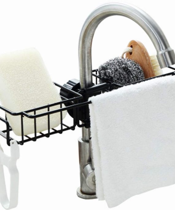 Kitchen Sponge Holder, Faucet Hanging Sink Caddy Sink Organizer for Kitchen & Bathroom Accessories,Holds Sponge for Kitchen Sink with Dish Cloth Hanger