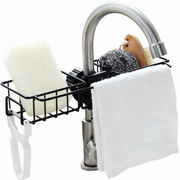 Kitchen Sponge Holder, Faucet Hanging Sink Caddy Sink Organizer for Kitchen & Bathroom Accessories,Holds Sponge for Kitchen Sink with Dish Cloth Hanger