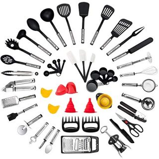 Kitchen Utensil Set - 50-Piece Cooking Utensils - Nylon and Stainless Steel Utensil set - Nonstick Kitchen Utensils Spatula Set - Complete Cooking Tool set - Best Kitchen Gadgets for Gift