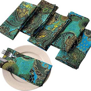 Premium Cotton Cloth Napkins Set Of 6 Size 20 X 20 Inches Green Yellow Blue Paisley Personalized Kitchen Dinner Table Wedding Party Decor Indian Home Dinning Decorations