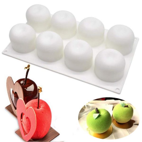 SAKOLLA Apple Shape Mousse Silicone Mold, 8-Cavity Non stick Cake Mold/French Dessert/Pastry Baking/Chocolate Mold