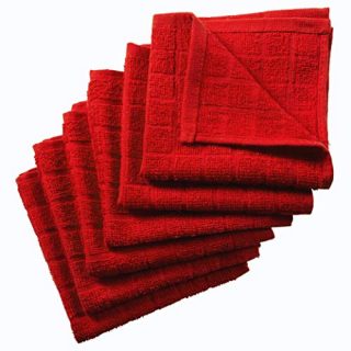 Nirisha Cotton Terry Dish Cloth - 6 Pack - Red - 12 x 12 Inches - 400 GSM - 100% Ringspun 2 Ply Cotton - Box Weave - Soft & High Absorbent