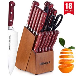 Knife Set, Premium 18-Piece Kitchen Knife Set with Block made of High Carbon German Stainless Steel with Knife Sharpener & 6 Steak Knives