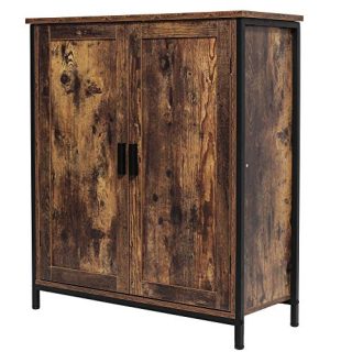 Iwell Floor Storage Cabinet with 1 Shelf & 2 Doors, Free Standing Cupboard with Metal Frame, Bookcase Sideboard, Media File Cabinet for Kitchen, Entryway Rustic Brown