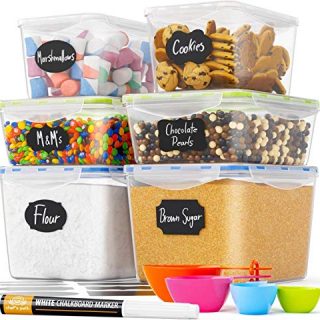 Chef's Path Food Storage Containers - Pantry Organization - Great for Flour, Sugar, Baking Supplies - Airtight Kitchen Bulk Food Canisters - BPA-Free - 6 PC Set - Measuring Spoons, 8 Labels & Pen
