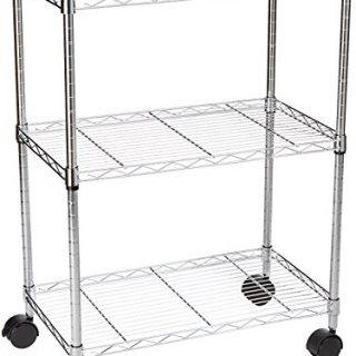 AmazonBasics 3-Shelf Heavy Duty Shelving Storage Unit on 2" Wheel Casters, Metal Organizer Wire Rack, Chrome (23.2L x 13.4W x 32.75H)