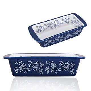 Jemirry Ceramic Baking Bread Pan Loaf Pan Rectangular Baking Dish Bakeware Toast Mold for Home Kitchen- Classic Blue