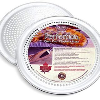 Crown Pizza Pan with Holes 14 inch, 2 Pack, Sturdy, Rust Free, Pure Aluminum, Made in Canada