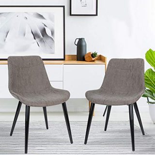 Widened Dining Chairs Set of 2,Mid Century Modern Kitchen Chairs with Washable Leather Seat Back, Living Room Side Chairs with Thickened Metal Legs,Brown
