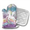 Children's Rainbow Unicorn Oven Mitts and Potholders (2-Piece Sets) - Kitchen Set with Cotton Heat Resistant,Oven Gloves for BBQ Cooking Baking Grilling