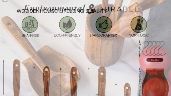 Wooden Utensils for Cooking Set with Holder - Image 7