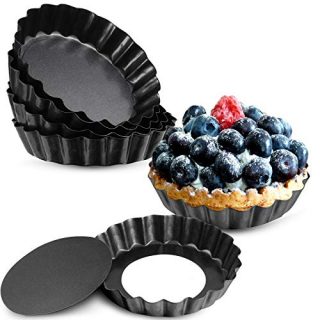 10 Pieces 4 Inch Mini Tart Pan with Removable Bottom, Nonstick Quiche Pan for Baking Pies, Quiche Cheese Cakes and Desserts (Black)