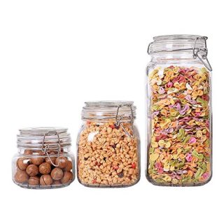 ComSaf Airtight Glass Canister Set of 3 with Lids 17/34/78oz Food Storage Jar - Storage Container with Clear Preserving Seal Wire Clip Fastening for Kitchen Canning Cereal,Pasta,Sugar,Beans,Spice