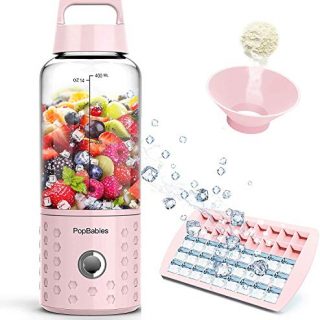 PopBabies Portable Personal Blender, Smoothie Blender for Shakes and Smoothies, USB Rechargeable Wireless Blender On the go Princess Pink