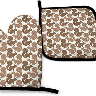 WANGQIN Abstract Squirrel Oven Mitt and Pot Holder, Heat Resistant Hot Plate Moving Non-Slip Kitchen Glove & Potholder for Cooking,Baking,Grilling