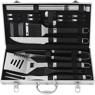 POLIGO 22pcs BBQ Accessories Stainless Steel BBQ Grill Tools Set for Christmas Birthday Gifts - Premium Barbecue Grill Utensils Set in Aluminum Case - Perfect Grilling Presents Kit for Dad Men Women