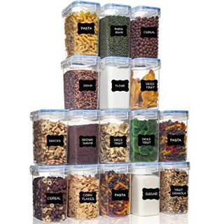 HOOJO 16PCs Airtight Food Storage Containers 1.6L /1.5QT Storage Containers Set With Lids, Kitchen Pantry Organization, BPA Free & Dishwasher Safe, Include Label, Blue