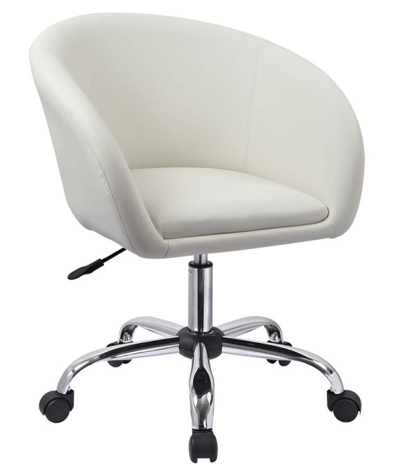 Duhome Luxury PU Leather Contemporary Salon Stool with Wheels Home Office Chair Round Swivel Accent Chair Tufted Adjustable Lounge Pub Bar (White)