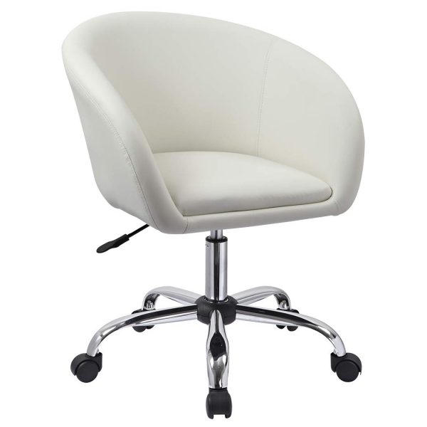 Duhome Luxury PU Leather Contemporary Salon Stool with Wheels Home Office Chair Round Swivel Accent Chair Tufted Adjustable Lounge Pub Bar (White)