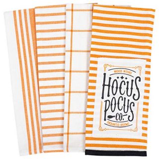 KAF Home Pantry Kitchen Appliqué Halloween Dish Towel Set of 4, 100-Percent Cotton, 18 x 28-inch (Hocus Pocus)