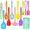 Silicone Cooking Utensils Kitchen Utensil Set-12 Pieces Colorful Kitchen Utensils Cooking Tools Turner Tongs Spatula Spoon for Nonstick Cookware - Best Kitchen Tools with Utensil Crock by Umite Chef