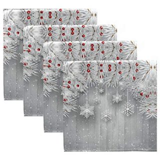ALAZA Silver Christmas Tree Snowflake Cloth Napkins Dinner Napkins Set of 4,Reusable Table Napkins Washable Polyester Fabric for Cocktail Party Holiday Wedding Home Decorative
