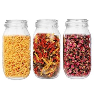 75oz/2200ml Glass Kitchen Storage Canister, Sealed Glass Jars with Lids, Airtight Glass Canister with Hinged Lid, Perfect for Kitchen Canning Cereal/Pasta/Sugar/Beans -Set of 3