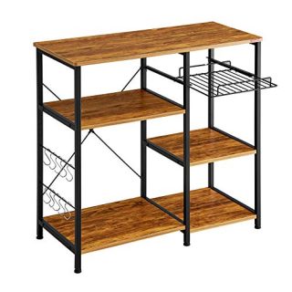 Mr IRONSTONE Kitchen Baker's Rack Vintage Utility Storage Shelf Microwave Stand 3-Tier+3-Tier Table for Spice Rack Organizer Workstation
