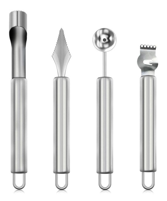 Keeptop 4-in-1 Kitchen Helper Set with Apple Corer, Lemon Zester, Fruit Carving Knife, and Baller – All Tools Made from Food-Grade Stainless Steel for Easy Fruit Preparation. 