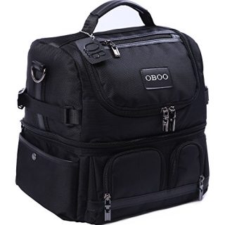 OBOO Adult Lunch Box Insulated Lunch Bag,Double Reusable Waterproof Large Cooler Tote  with Shoulder Strap for Men&Women(black, 12can)