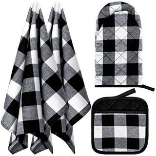 Buffalo Plaid Dish Towels Pot Holders Oven Mitts Set