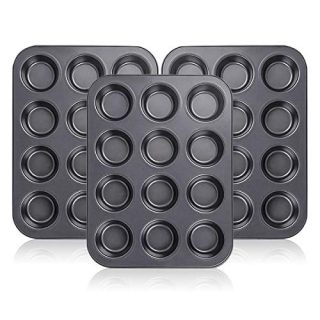 Kingrol 12-Cup Muffin & Cupcake Pans, Set of 3, Non-stick Bakeware, Standard