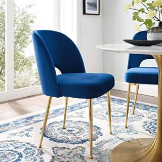 Modway Rouse Performance Velvet Dining Side Chair in Navy
