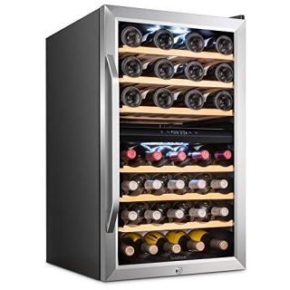Ivation 43 Bottle Dual Zone Wine Cooler Refrigerator w/Lock | Large Freestanding Wine Cellar For Red, White, Champagne & Sparkling Wine | 41f-64f Digital Temperature Control Fridge Stainless Steel