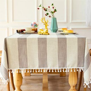 Stylish Light Coffee Square Striped Tablecloth Kitchen Dining Table Top Decoration Table Cover 35x35 Inch