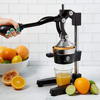 Commercial Grade Citrus Juicer Hand Press Manual Fruit Juicer Juice Squeezer KANRU ESSENTIALS Commercial Grade Hand Juicer - Cast Iron - Adjustable Height, Removable Cup, Rubber Grip - Strainer - 2 BONUS Handheld Juicers - Lemon, Lime, Orange Squeezer - J