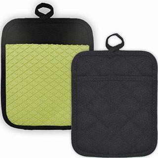 YML Silicone Oven Mitts Heat Resistant Pot Holders with Pocket Anti Slip Kitchen Hot Pad for Cooking and Baking, Green, 2 Pcs