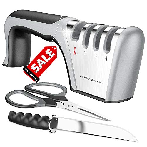 Best Kitchen Scissors and Knife Sharpener,Upgraded 4-Stage Blade Senzu Sharpener Stone(Scissors,Ceramic,Coarse,Fine). Best For Chef/Fillet Knives/Sicssors.Easy Manual Shapening. Quickly Sharpener