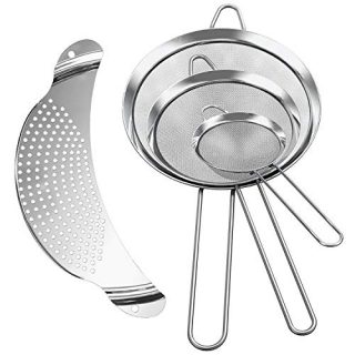 Foonii Stainless Steel Fine Mesh Strainers (4 Set), 3 Wire Strainers (3.14'', 5.51'', 7.09'',13'') and 1 Kitchen Food Strainer, Colander Sifters for Baking, Drain and Rinse, Coffee, Vegetables, Fruit