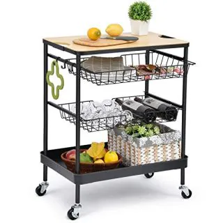 Island Serving Cart with Utility Wood Tabletop