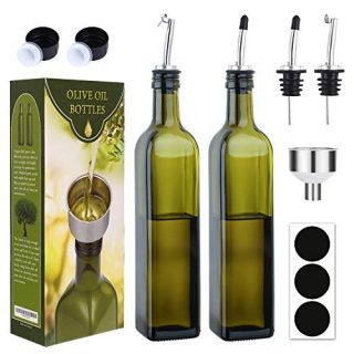 Elegant Aozita 8oz Glass Olive Oil Dispenser with Non-Drip Spout, Funnel, Labels, and Caps – Perfect for Kitchen Storage 