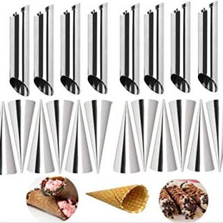 Cream Horn Molds,Cannoli Tubes,5 inch Large Non-stick Stainless Steel,Baking Tubes Cream Cone, Danish Pastry Molds,20 Pieces