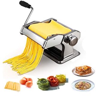 KGK Pasta Maker Hand Crank Pasta Machine, Home Kitchen Stainless Steel Roller Pasta Cutter Dough Noodle Maker Adjustable Thickness Machine for Spaghetti, Fettuccini, Lasagna, Ravioli or Dumpling