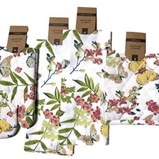 Celebration Butterfly Theme Kitchen Linen Bundle 1 Quilted Pot Holders, 1 Quilted Oven Mitt & 2 Kitchen Towels