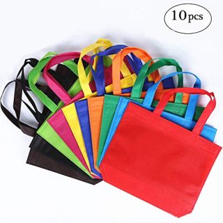 Homyu 10Pcs Reusable Tote Bags Travel To-Go Food Containers Non-woven Fabric Gift Reusable Shopping Grocery Bags with Handles